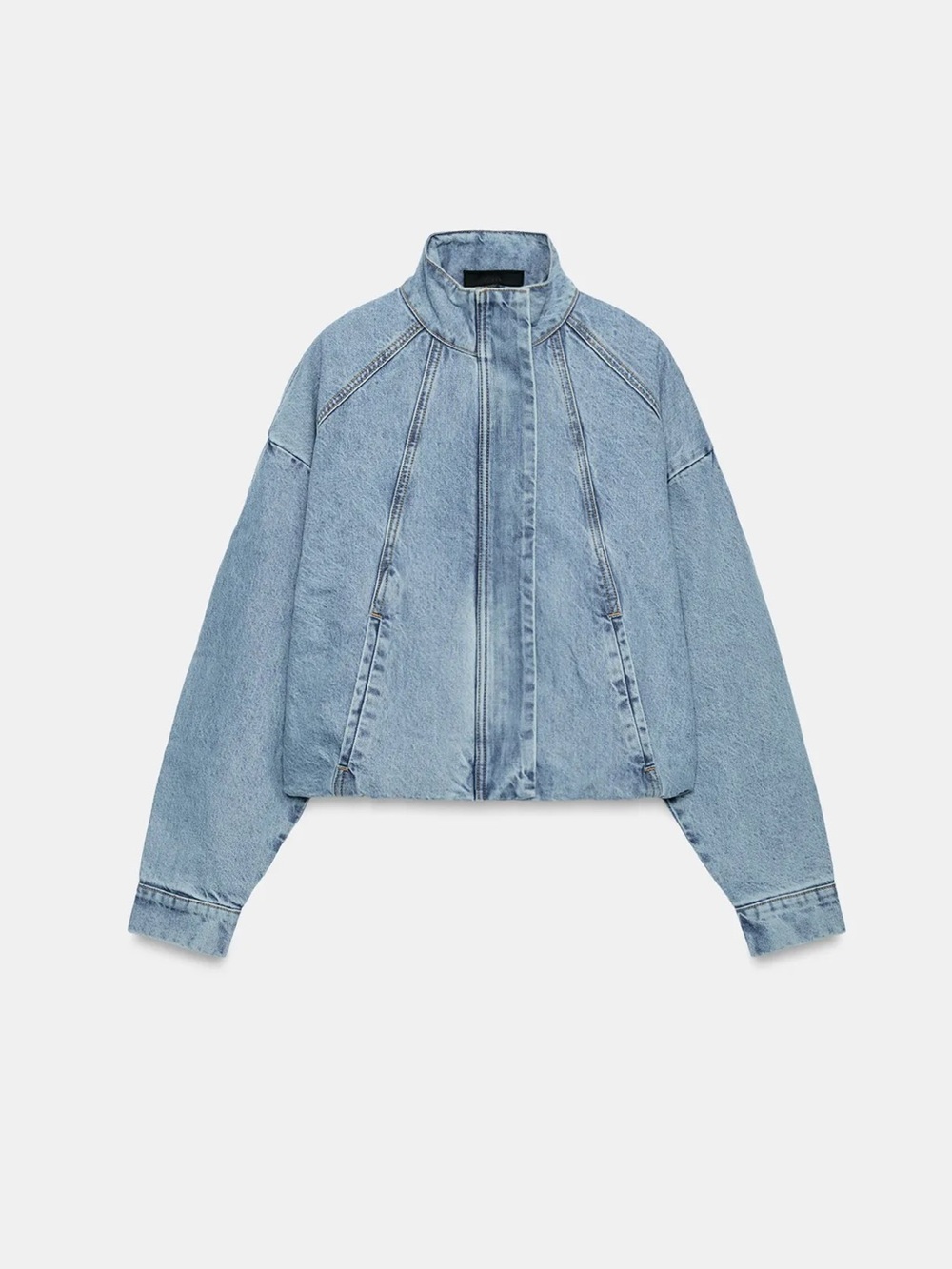 Zara Z1975 HIGH NECK DENIM BOMBER JACKET - Picture 3 of 11
